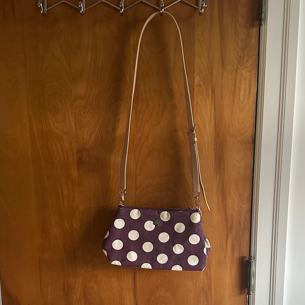 kate spade Purple Polka Dot Crossbody with Tan Strap